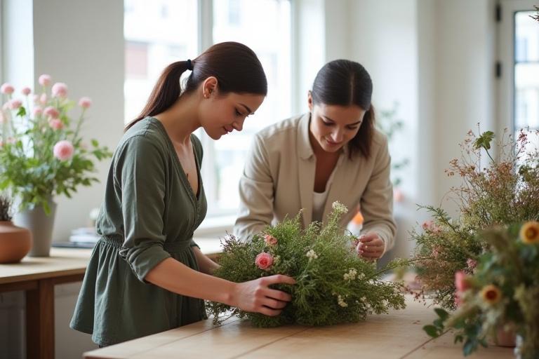 Equipo de Sonata Flora trabajando en el taller floral